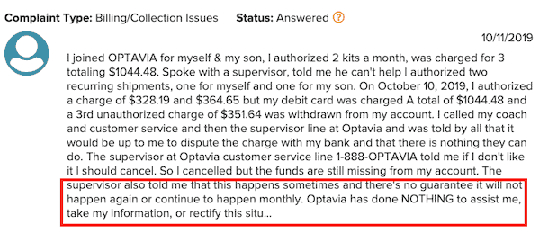 Optavia Complaints