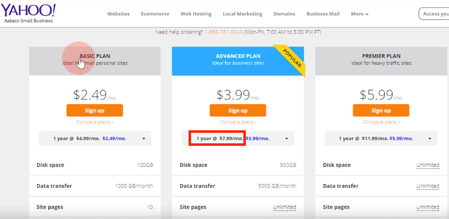 Yahoo Hosting Pricing