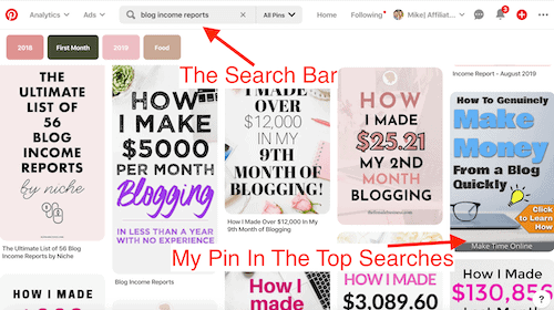 Pinterest search bar- Make $1,000 a month online