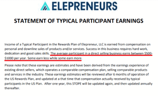 Is Elepreneurs a scam- income disclaimer-min